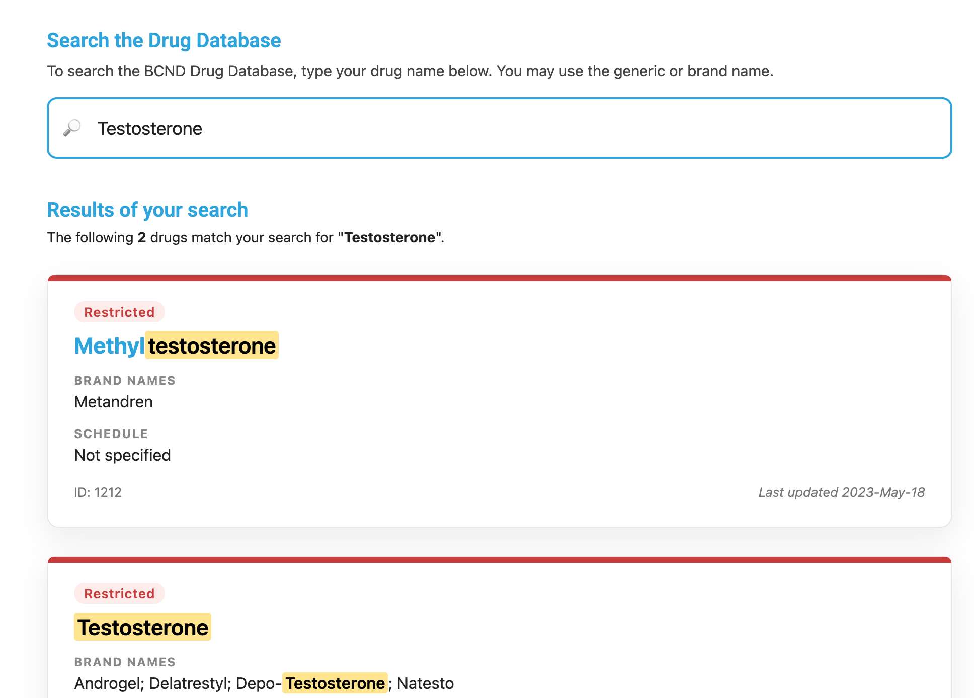 Searchable Drugs Database